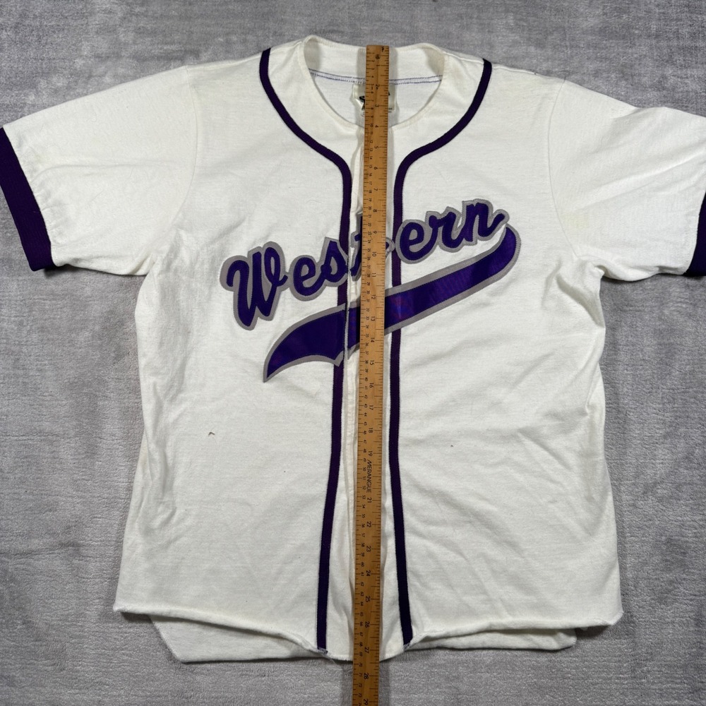Western University Mustangs UWO Jersey Men Large White Vintage Script Baseball - Picture 7 of 10